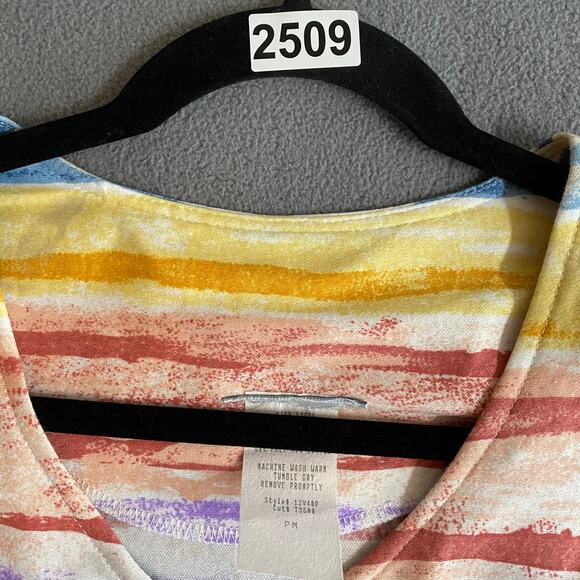 Vtg 80s 90s Two Potato Artsy A Line Midi Dress M Petite Sheer NOS Coastal Pastel - Picture 16 of 16